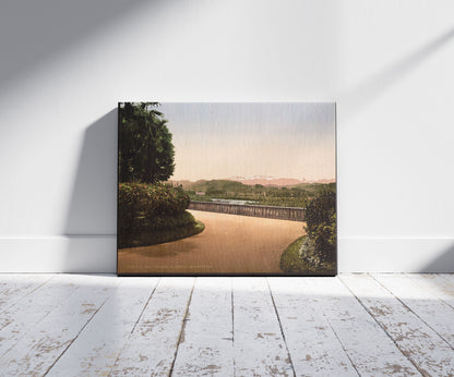 A picture of Pau and the Pyrenees, France, a mockup of the print leaning against a wall