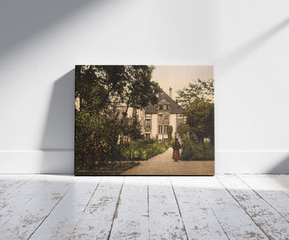 A picture of Pavilion Sevgne (i.e., Sévigné), Vichy, France, a mockup of the print leaning against a wall