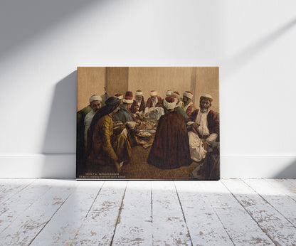 A picture of Peasant Druses, (i.e., Druzes) of Mount Carmel taking a meal, Holy Land, (i.e., Israel)