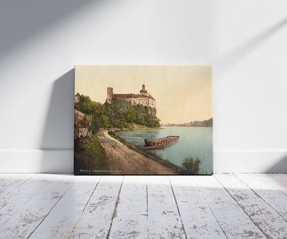 A picture of Persenbeug, Lower Austria, Austro-Hungary, a mockup of the print leaning against a wall