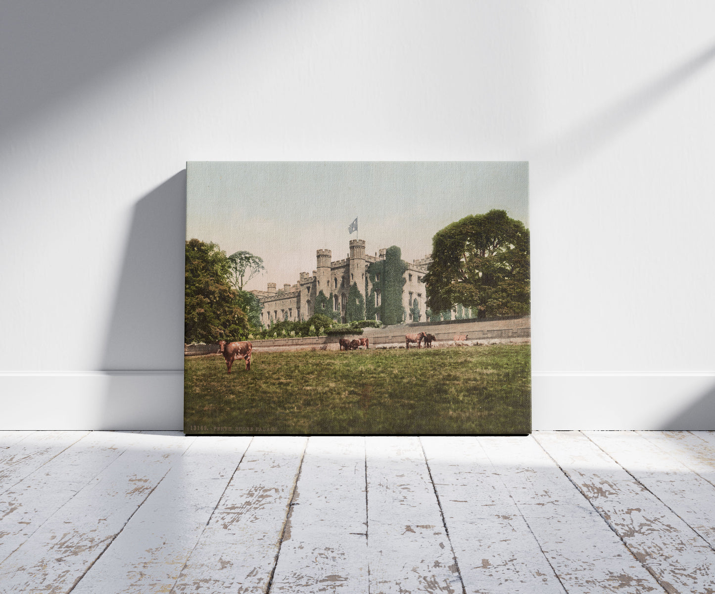 A picture of Perth. Scone Palace, a mockup of the print leaning against a wall