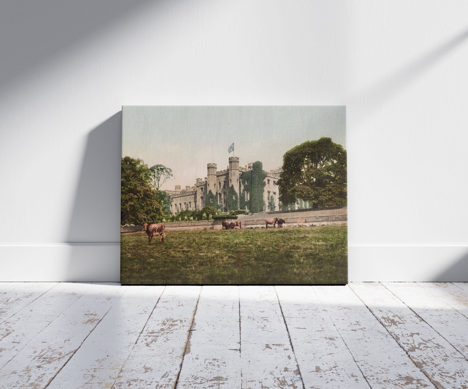 A picture of Perth. Scone Palace, a mockup of the print leaning against a wall