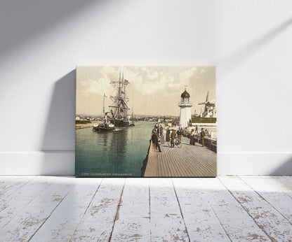 A picture of Pier and harbor, Littlehampton, England, a mockup of the print leaning against a wall