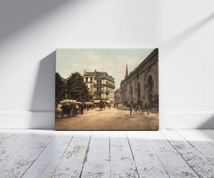 A picture of Place de l'etablissement thermal, Aix, France, a mockup of the print leaning against a wall