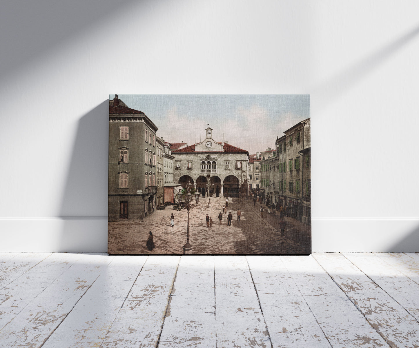 A picture of Pola. Hauptplatz, a mockup of the print leaning against a wall