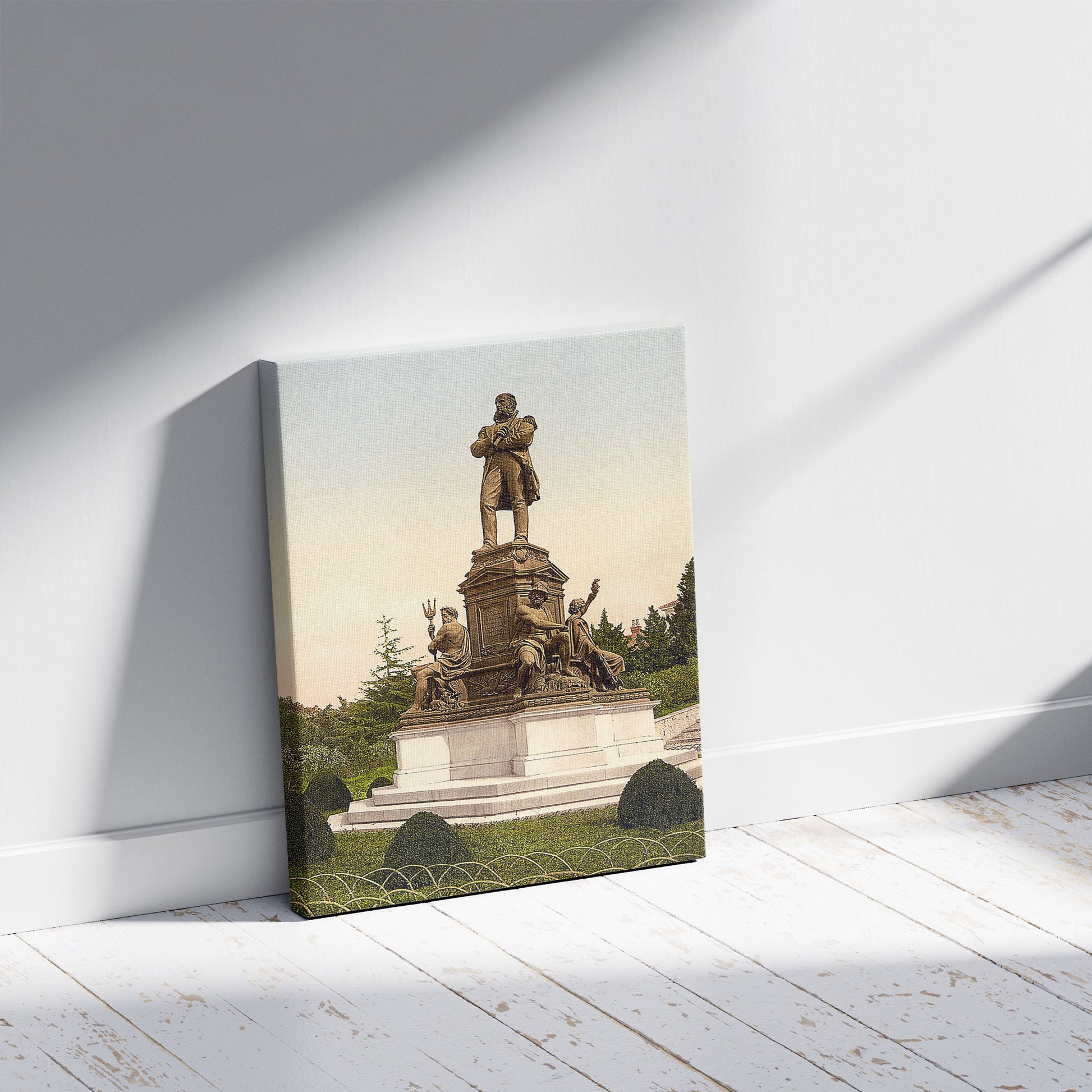 A picture of Pola, Tegetthoff Monument, Istria, Austro-Hungary, a mockup of the print leaning against a wall