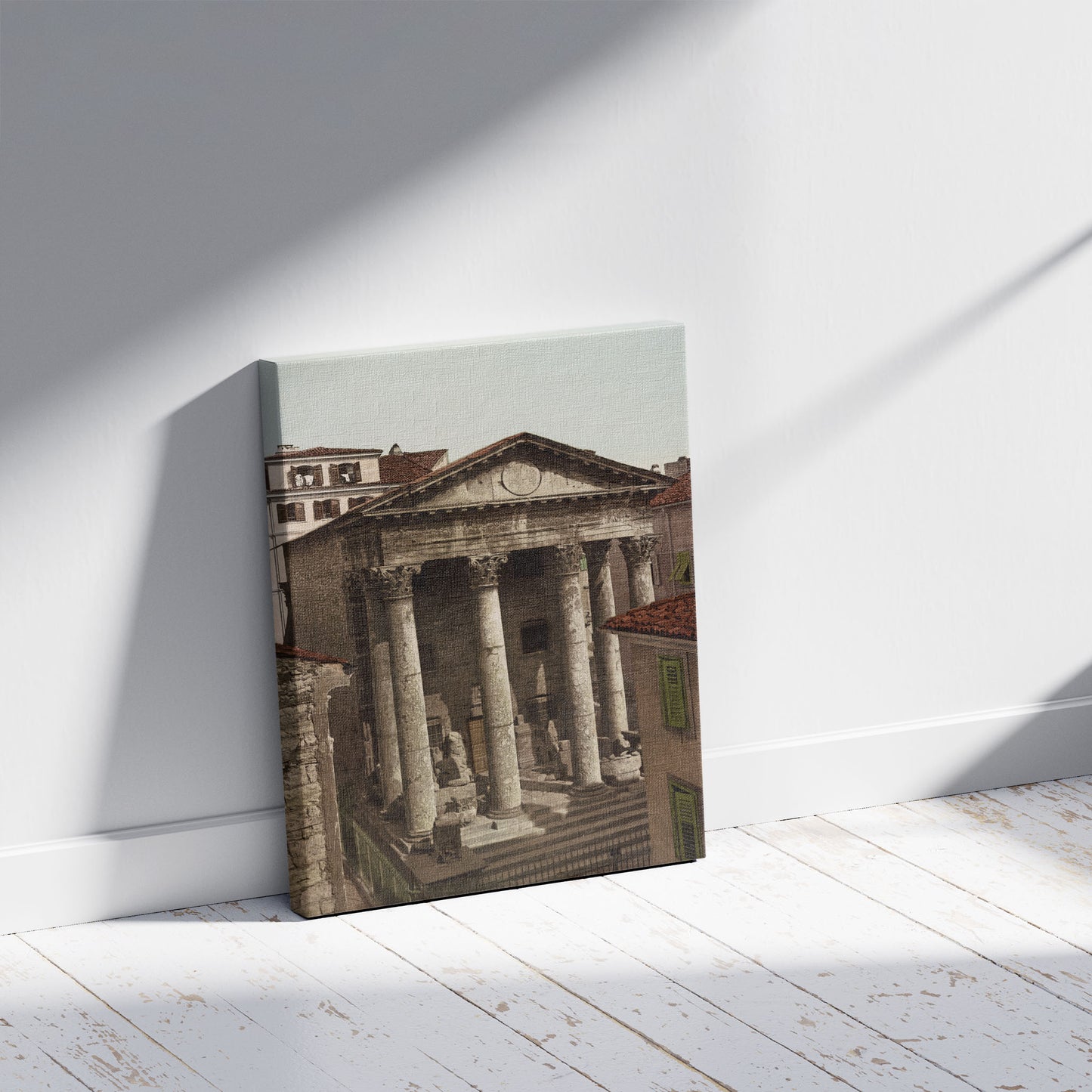 A picture of Pola. Tempio d'Augusto, a mockup of the print leaning against a wall