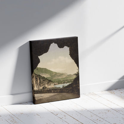 A picture of Ponale Road, Lake Garda, Italy, a mockup of the print leaning against a wall