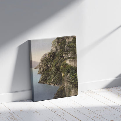 A picture of Ponale Road, Lake Garda, Italy, a mockup of the print leaning against a wall