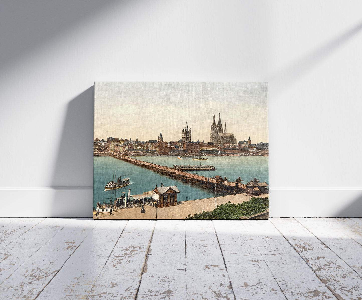 A picture of Pontoon bridge from Deutz, Cologne, the Rhine, Germany