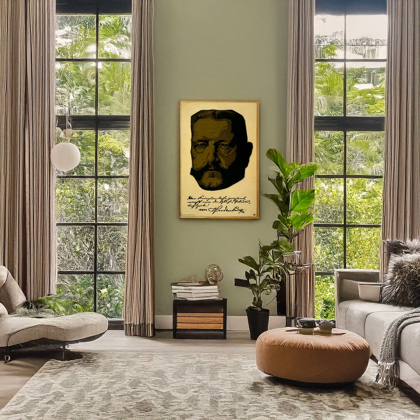 A picture of Portrait of General Field Marshall Paul von Hindenburg, a mockup of the print leaning against a wall