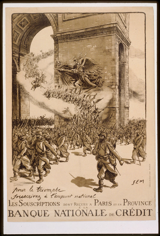 A picture of Pour le triomphe souscrivez à l'emprunt national. Les souscriptions sont reçues à Paris et en Province à la Banque Nationale de Crédit