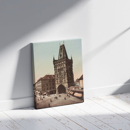 A picture of Prag. Der Pulverthurm, a mockup of the print leaning against a wall