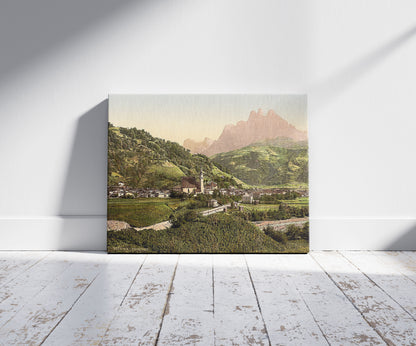 A picture of Primiero, Tyrol, Austro-Hungary, a mockup of the print leaning against a wall