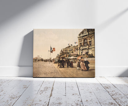 A picture of Promenade and grand Salon, Trouville, France, a mockup of the print leaning against a wall