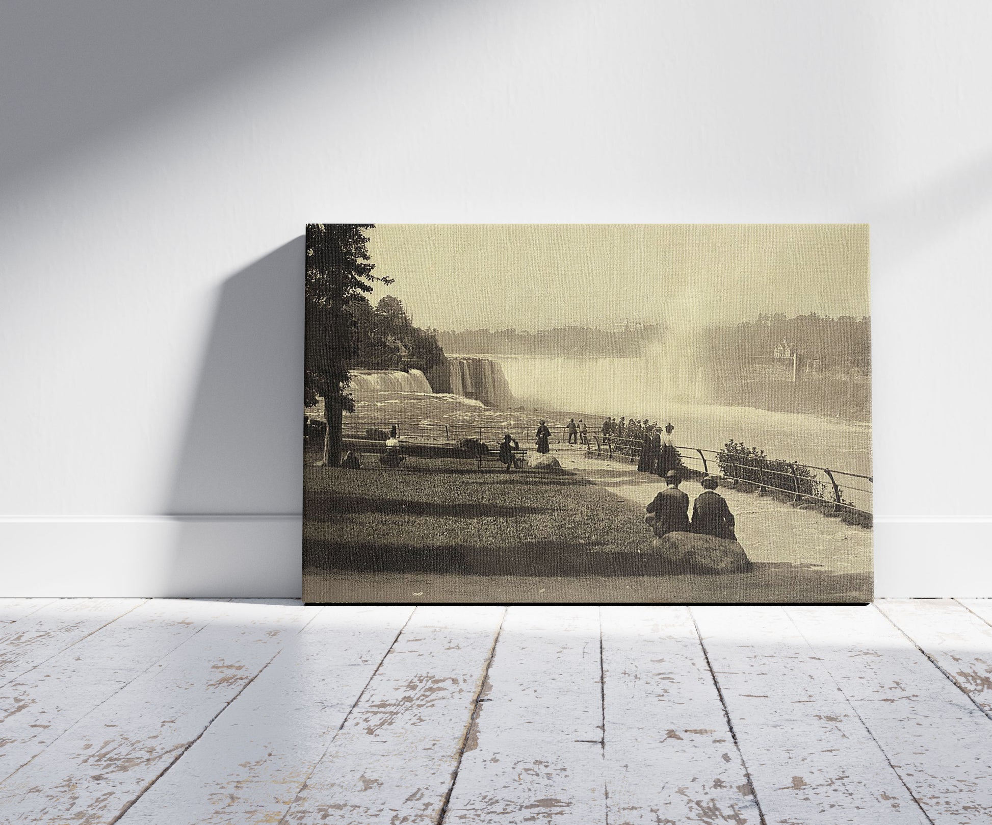 A picture of Prospect Point, Niagara, a mockup of the print leaning against a wall