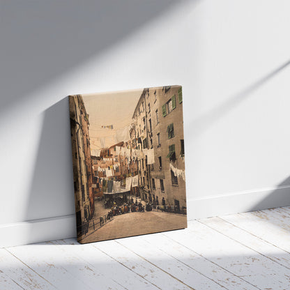 A picture of Public laundry of St. Brigida, Genoa, Italy, a mockup of the print leaning against a wall