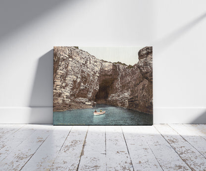 A picture of Ragusa, Cave of Lacroma, Dalmatia, Austro-Hungary, a mockup of the print leaning against a wall