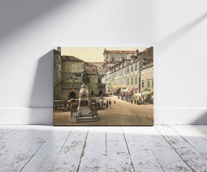 A picture of Ragusa, Gundulic Square, Dalmatia, Austro-Hungary, a mockup of the print leaning against a wall