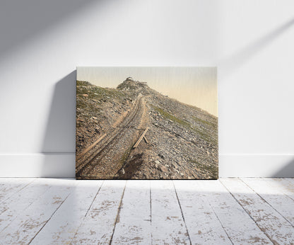 A picture of Railway, at the summit, Snowdon, Wales, a mockup of the print leaning against a wall