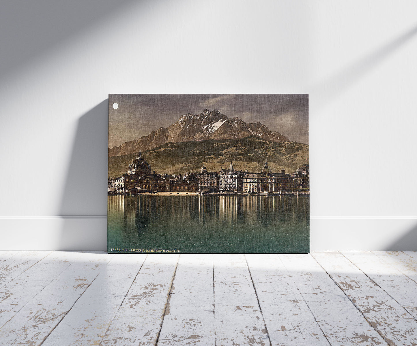 A picture of Railway station and Pilatus by moonlight, Lucerne, Switzerland