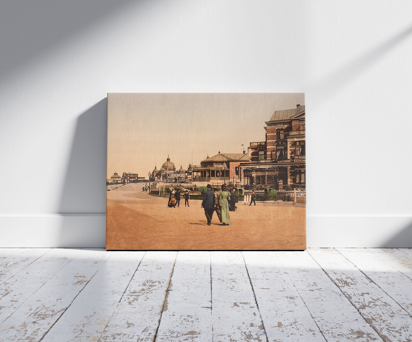 A picture of Rauch Hotel, Scheveningen, Holland, a mockup of the print leaning against a wall