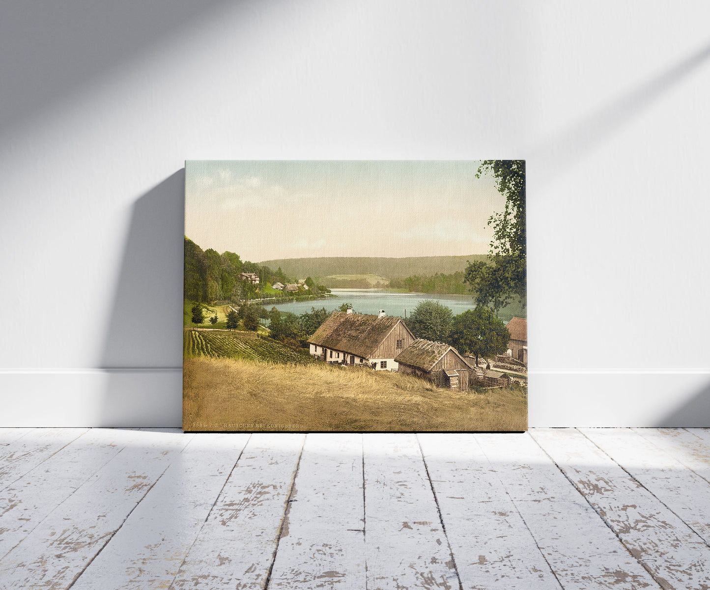 A picture of Rauschen, Konigsberg, East Prussia, Germany (i.e., Kaliningrad, Kaliningradskai︠a︡ oblastʹ, Russia), a mockup of the print leaning against a wall