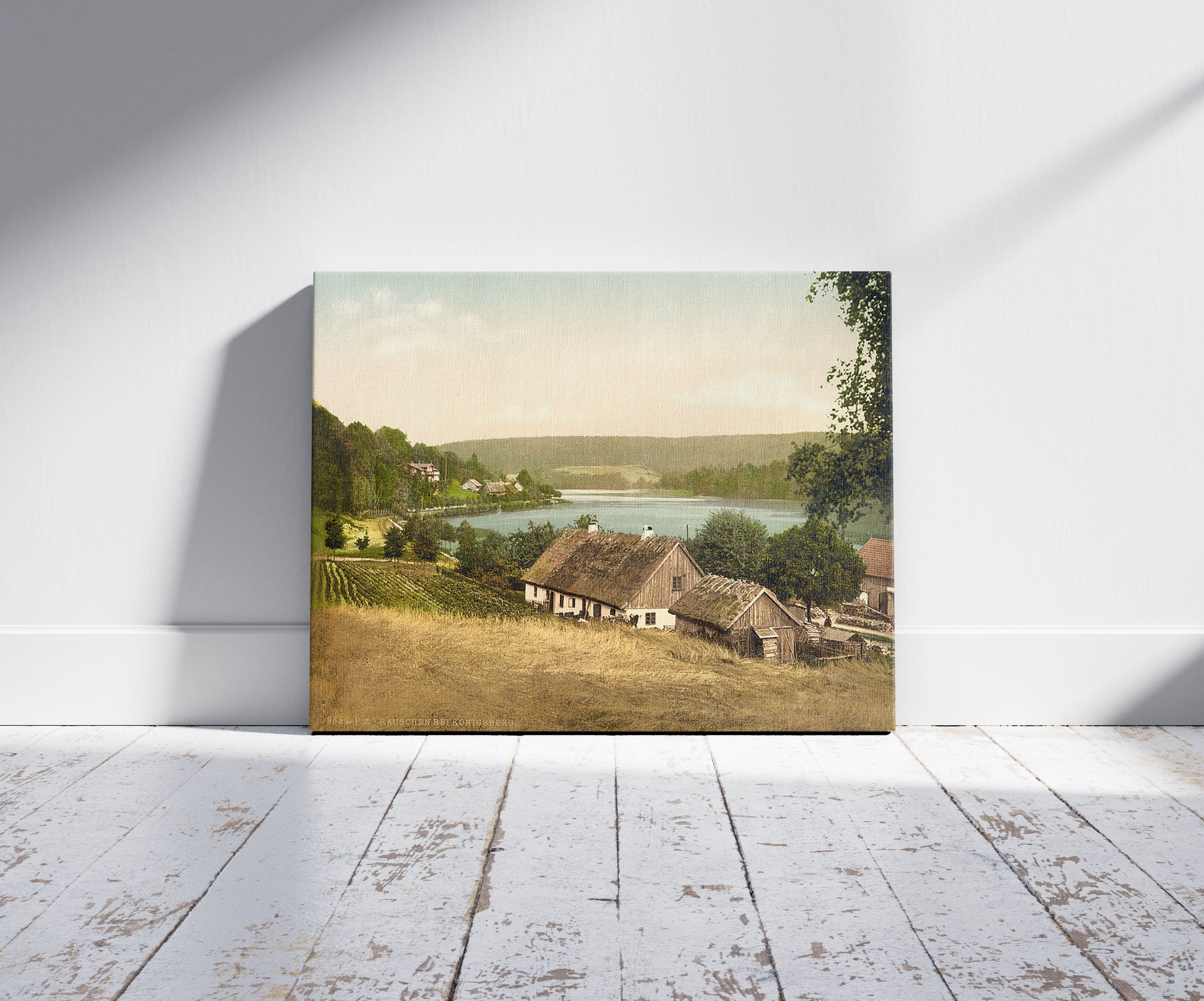 A picture of Rauschen, Konigsberg, East Prussia, Germany (i.e., Kaliningrad, Kaliningradskai︠a︡ oblastʹ, Russia), a mockup of the print leaning against a wall