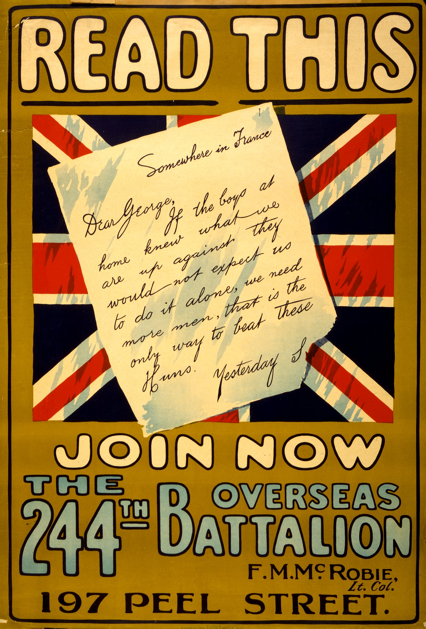 A picture of Read this, join now the 244th Overseas Battalion