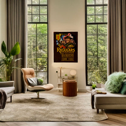 A picture of Regulars - They were in it at the first - There to the last, and with Old Glory all the way through, a mockup of the print leaning against a wall
