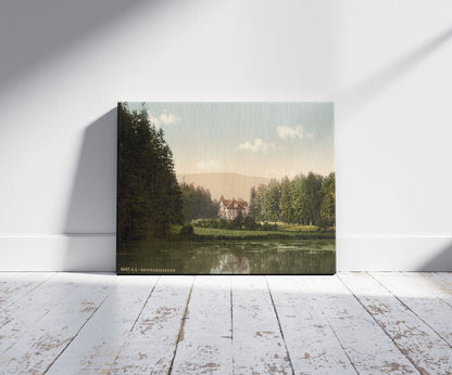 A picture of Reinhardsbrunn Inn, Friedrichrhoda, Thuringia, Germany, a mockup of the print leaning against a wall