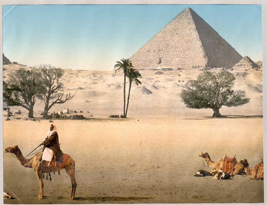 A picture of Resting Bedouins and the Grand Pyramid, Cairo, Egypt