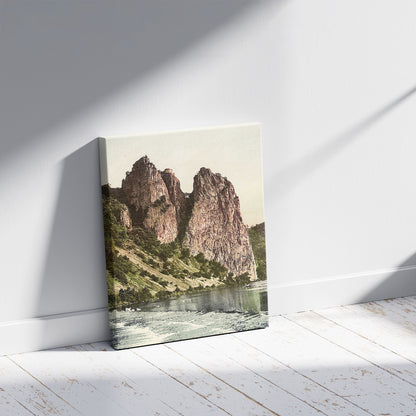 A picture of Rheingrafenstein, the Nahe River, Germany, a mockup of the print leaning against a wall