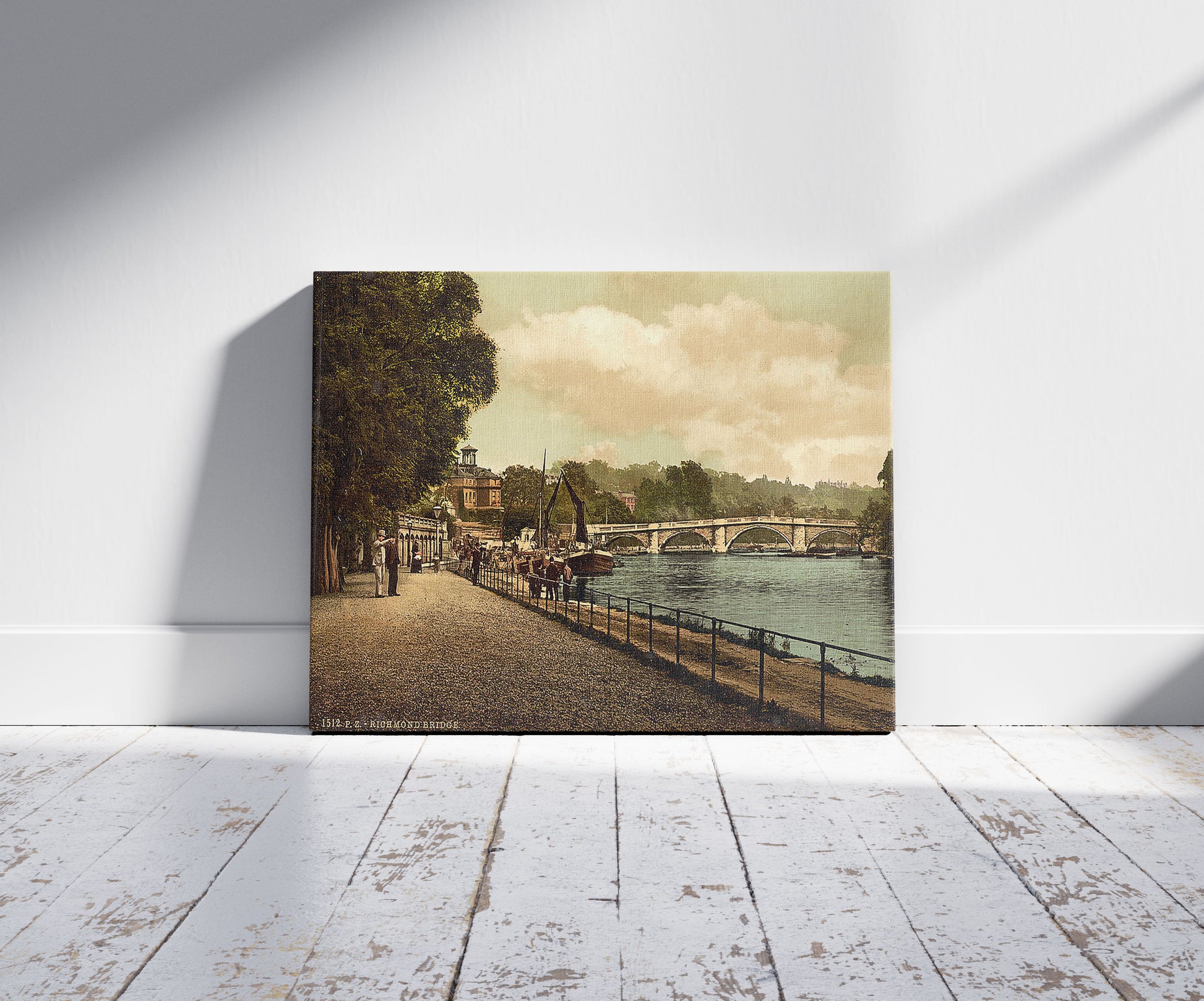 A picture of Richmond, the bridge, England, a mockup of the print leaning against a wall