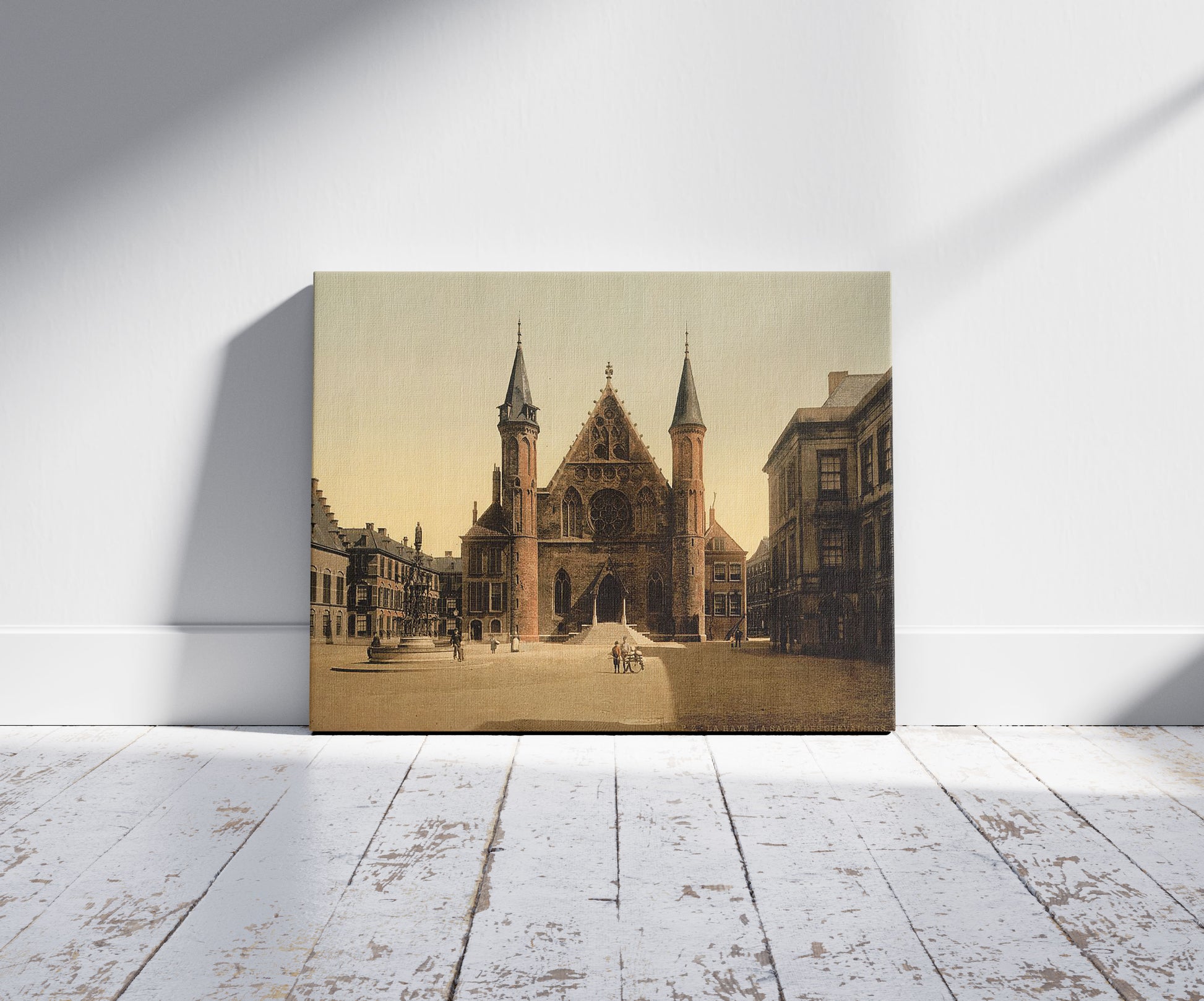 A picture of Ridderzaal (the Knights' Hall), Hague, Holland, a mockup of the print leaning against a wall