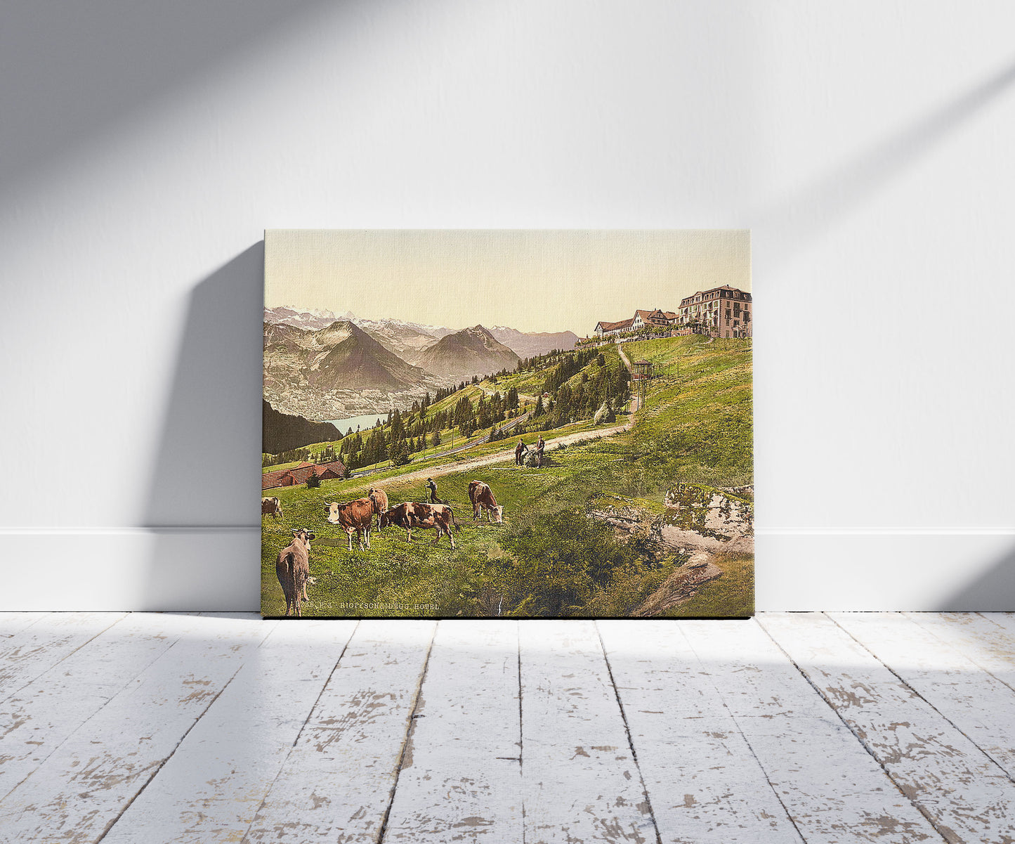 A picture of Rigi Scheidegg, the Hotel, Rigi, Switzerland, a mockup of the print leaning against a wall