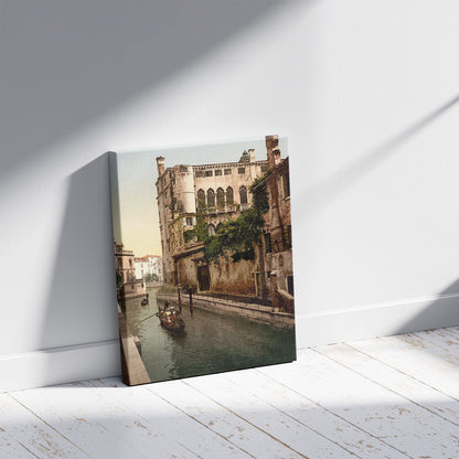 A picture of Rio San Trovaso and palace, Venice, Italy, a mockup of the print leaning against a wall