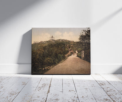 A picture of Road and railway, Turin, Italy, a mockup of the print leaning against a wall