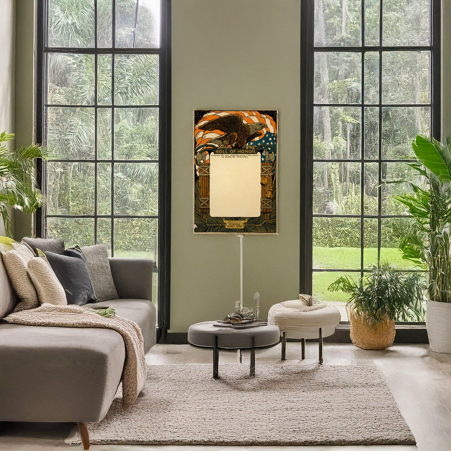 A picture of Roll of honor of our men who have entered the service of their country by joining the Army or Navy, a mockup of the print leaning against a wall