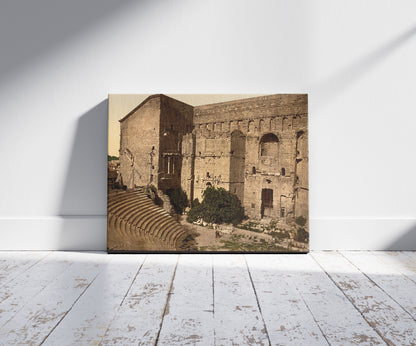 A picture of Roman theatre, Orange, Provence, France, a mockup of the print leaning against a wall