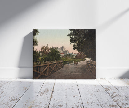 A picture of Romsey Abbey from S.W., a mockup of the print leaning against a wall