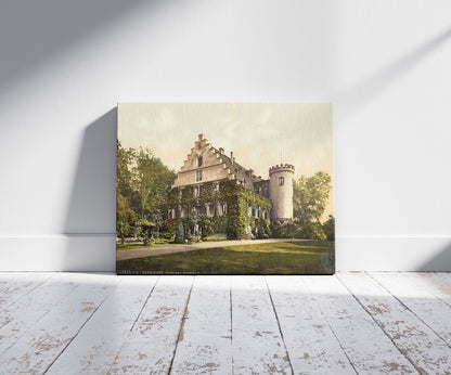 A picture of Rosenau Castle, Thuringia, Germany, a mockup of the print leaning against a wall