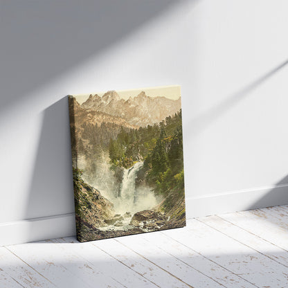 A picture of Rosenlaui, with Weissbach and Englehorner, Bernese Oberland, Switzerland, a mockup of the print leaning against a wall