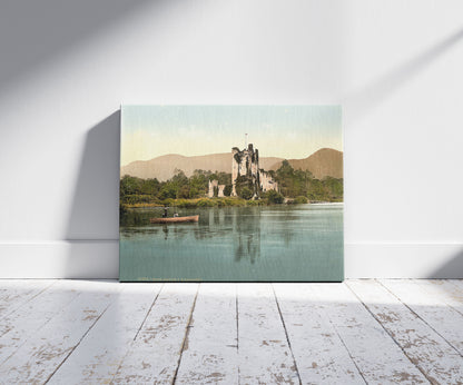 A picture of Ross Castle, I, Killarney. County Kerry, Ireland, a mockup of the print leaning against a wall