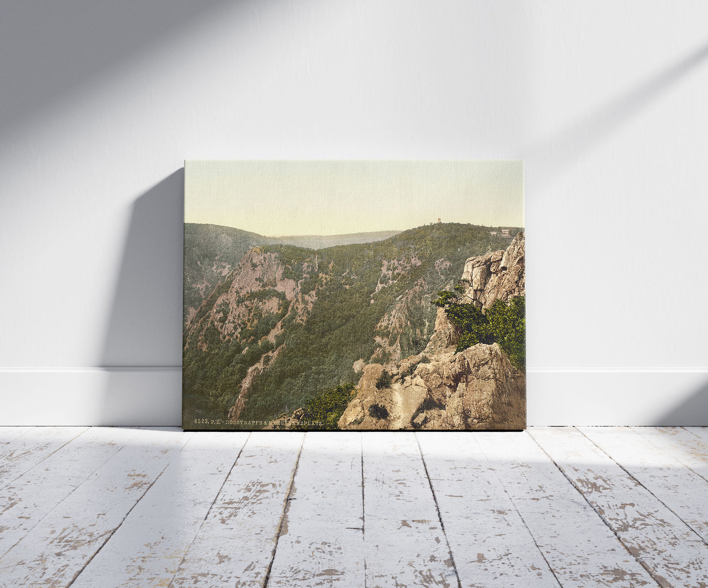 A picture of Rosstrappe and Hexentanzplatz, Hartz, Germany, a mockup of the print leaning against a wall