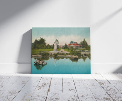 A picture of Rotorua. Sanatorium Grounds, a mockup of the print leaning against a wall