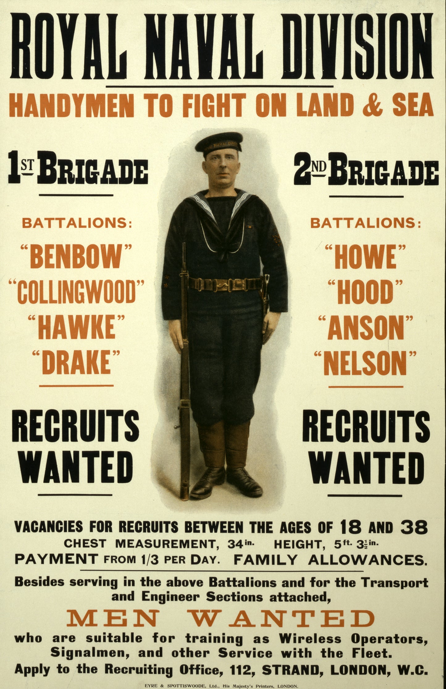 A picture of Royal naval division. Handymen to fight on land & sea ... Men wanted ...
