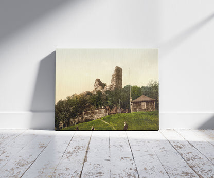 A picture of Ruined castle, Rothenburg, Hartz, Germany, a mockup of the print leaning against a wall