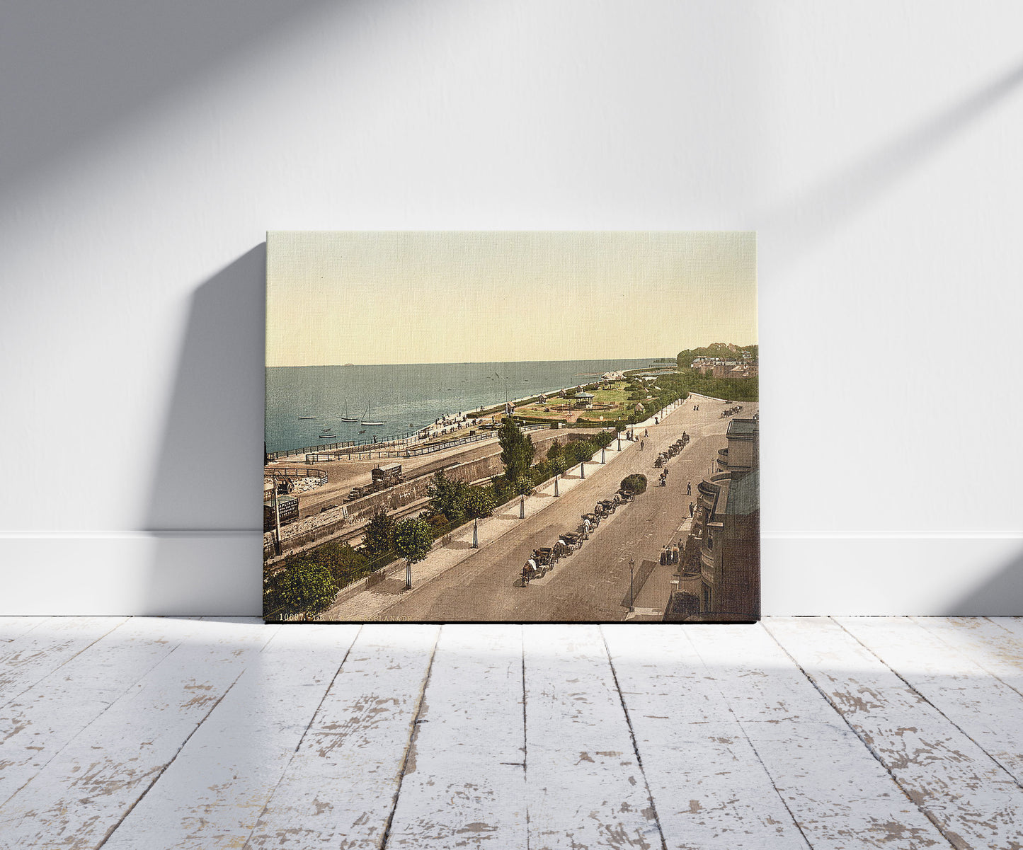 A picture of Ryde, the esplanade, Isle of Wight, England, a mockup of the print leaning against a wall