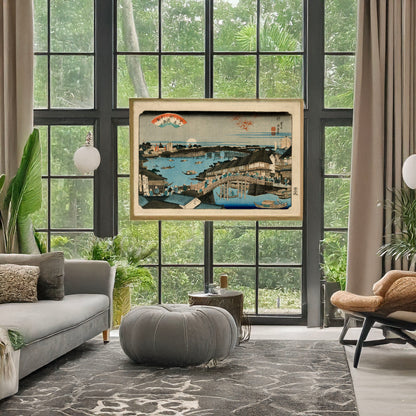A picture of Ryōgokubashi no sekisho, a mockup of the print leaning against a wall